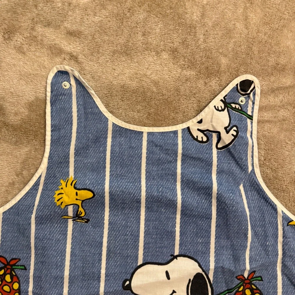 Vintage Snoopy Woodstock Peanuts Blue Striped Cobbler Apron Snap Pockets